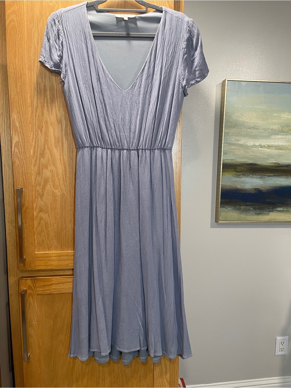 Wayf Light Blue V-Neck Midi Dress Classic Pleated